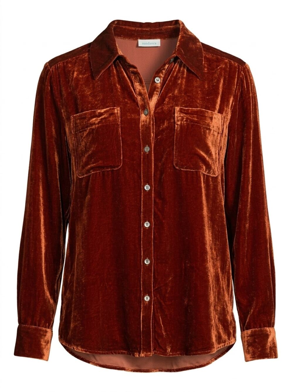 Sundance Velvet Button-Up Long Sleeve Shirt Blouse Women See Measurements